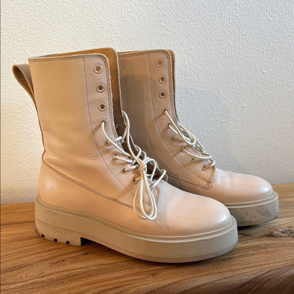 & Other Stories Cream Combat Boots with Chunky Sole